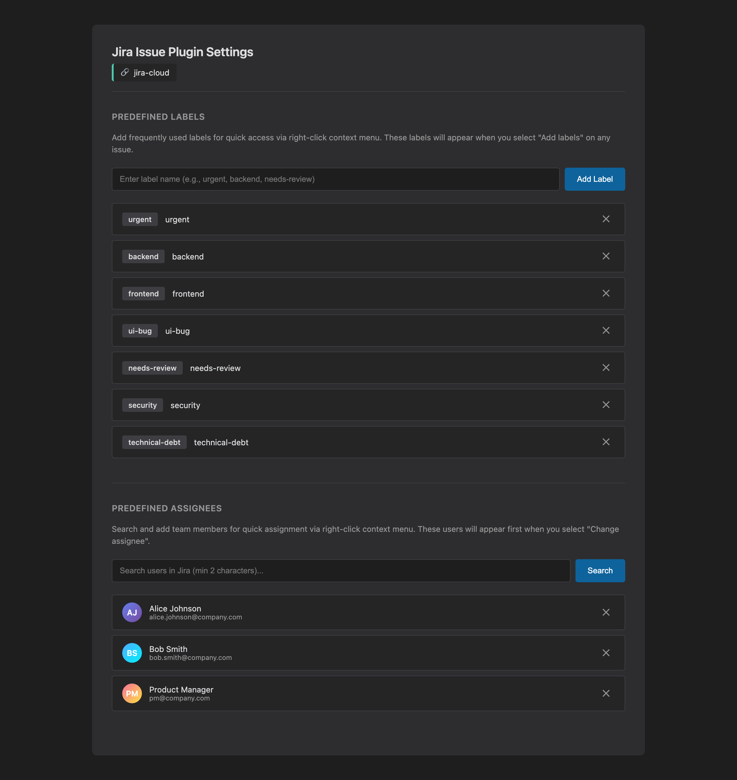 Predefined Labels Settings